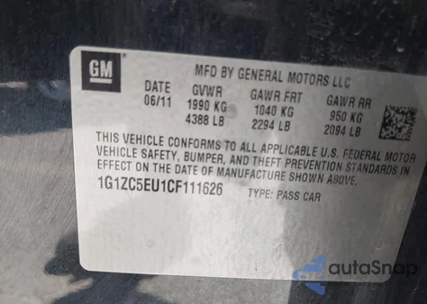 2012 Chevrolet Malibu 1Lt from USA, damaged, VIN 1G1ZC5EU1CF111626